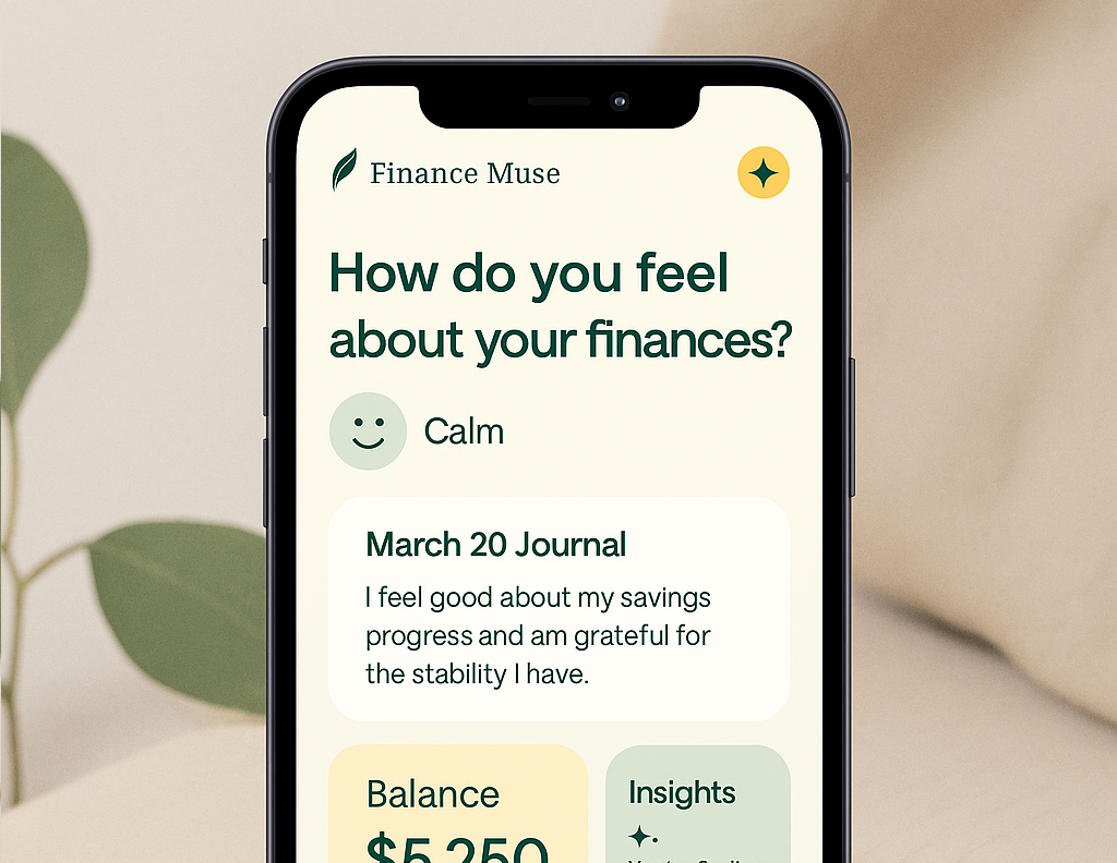 Soft Wealth Dashboard mockup showing gentle financial insights